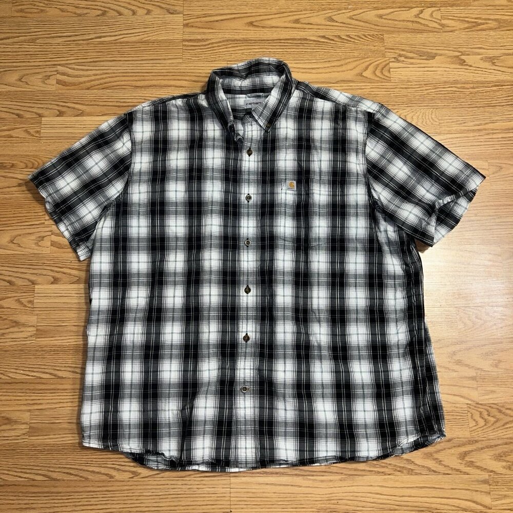 Carhartt Shirt Mens XXL Black Plaid Essential Relaxed Button Down‎ Short Sleeve